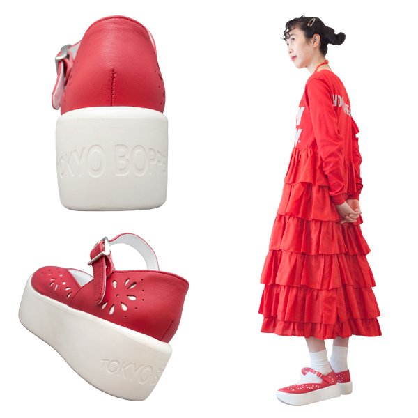 TOKYO BOPPER 厚底リボンシューズ　レッド TOKYO BOPPER shoes new platform 5cm sole